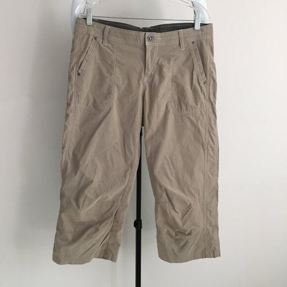 KUHL Beige/Taupe Drawstring Waistband Floral Embroidery Active Bermuda Shorts - Picture 6 of 15